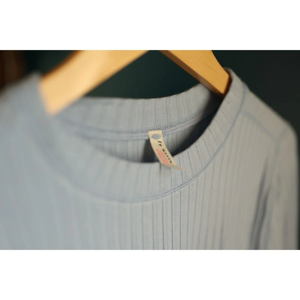 NWT Free People Movement Blissed Out Long Sleeve top Aurora Blue, Ribbed Knit - Picture 3 of 4